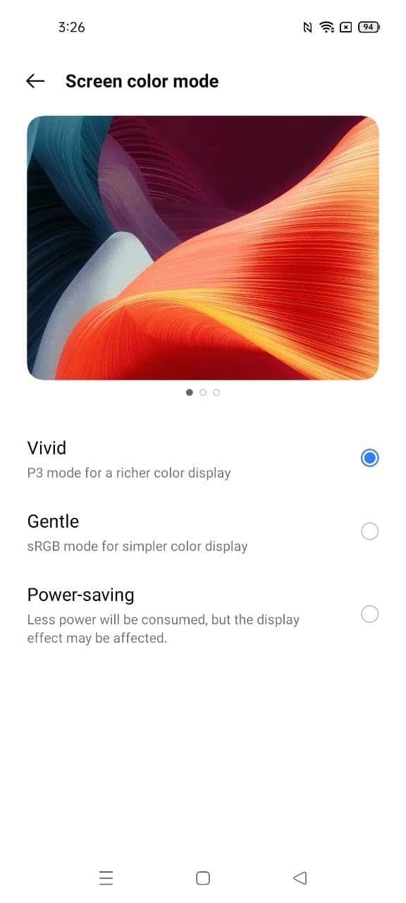 Screen Color mode realme 8